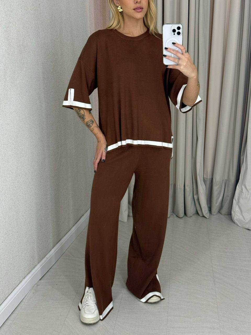 CONJUNTO DUDA TRICOT MARROM