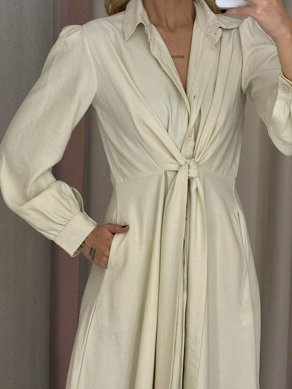 VESTIDO EDIELEN BOTÕES AREIA