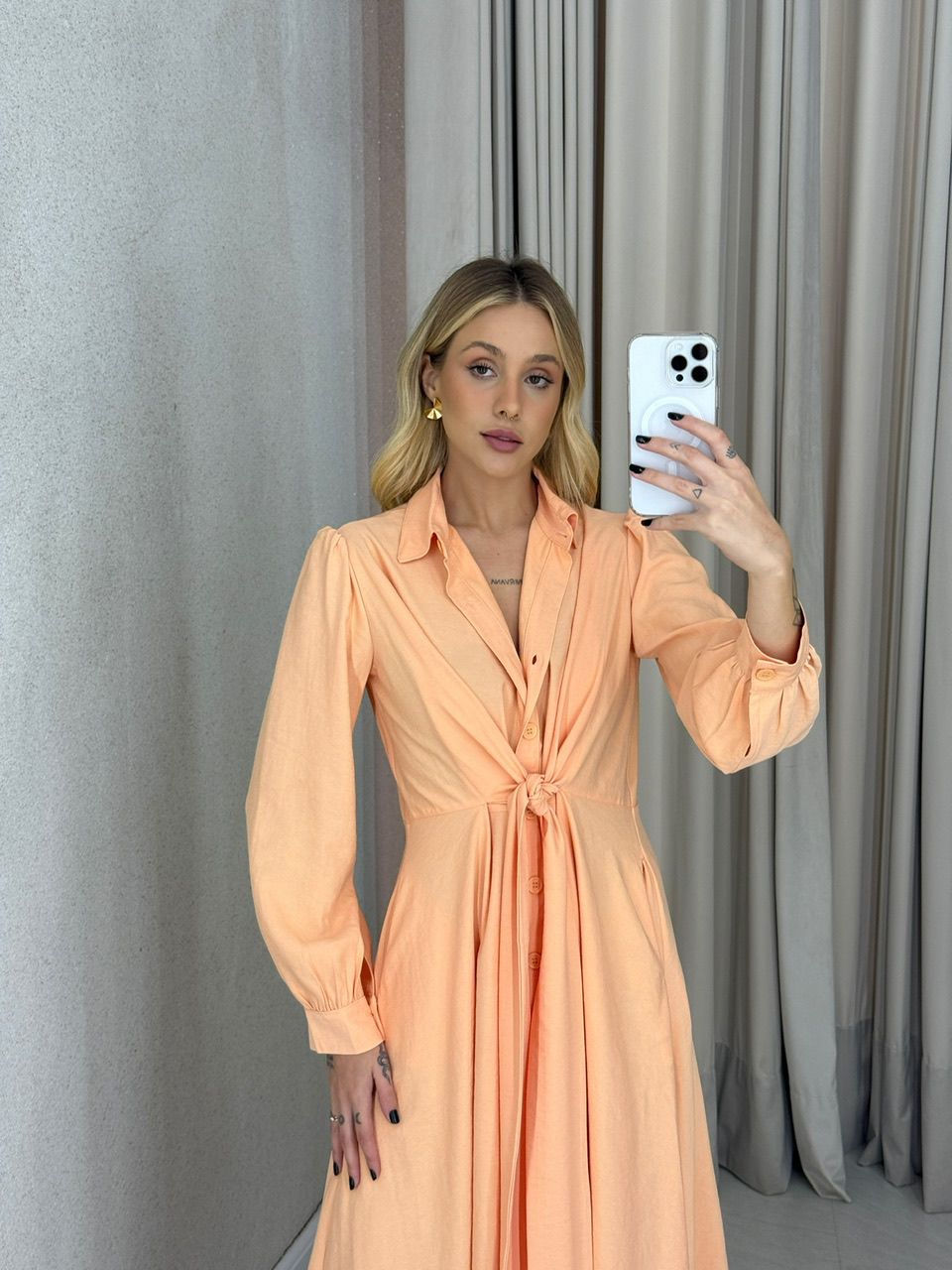VESTIDO EDIELEN BOTÕES LARANJA