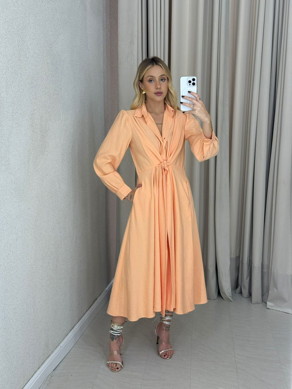 VESTIDO EDIELEN BOTÕES LARANJA