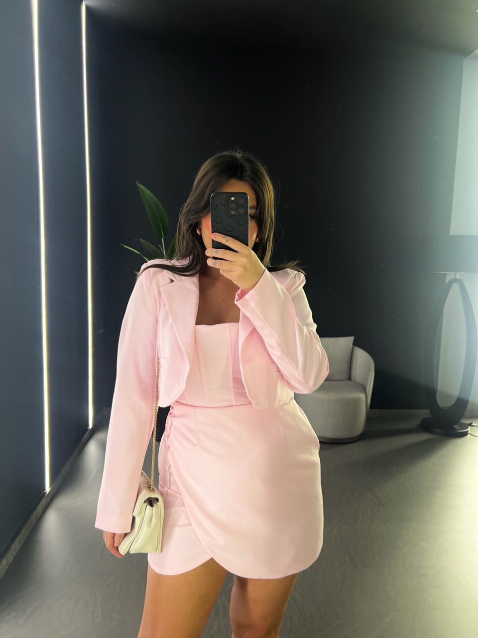 VESTIDO COM BLAZER ROSA CLARO