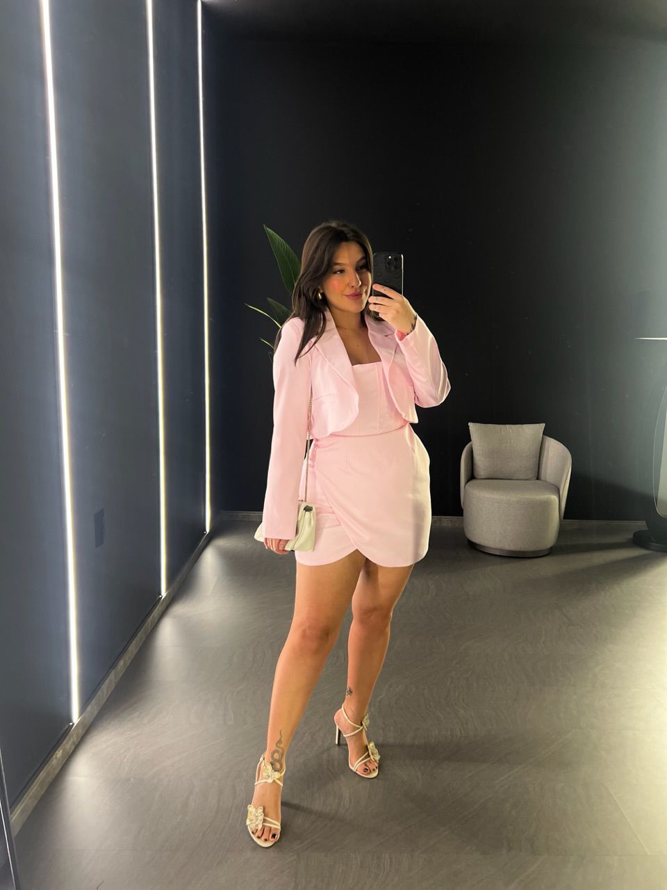 VESTIDO COM BLAZER ROSA CLARO