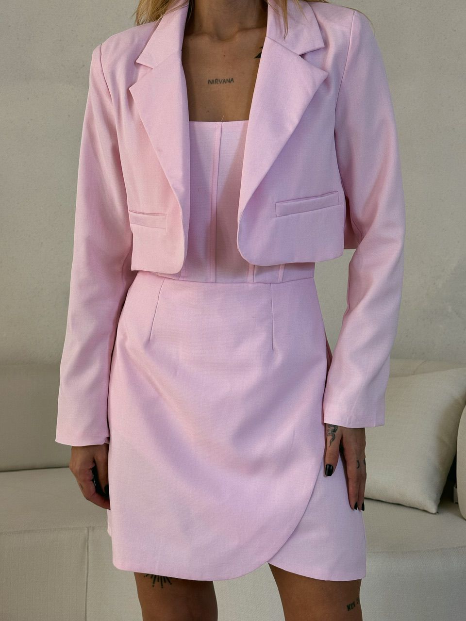 VESTIDO COM BLAZER ROSA CLARO