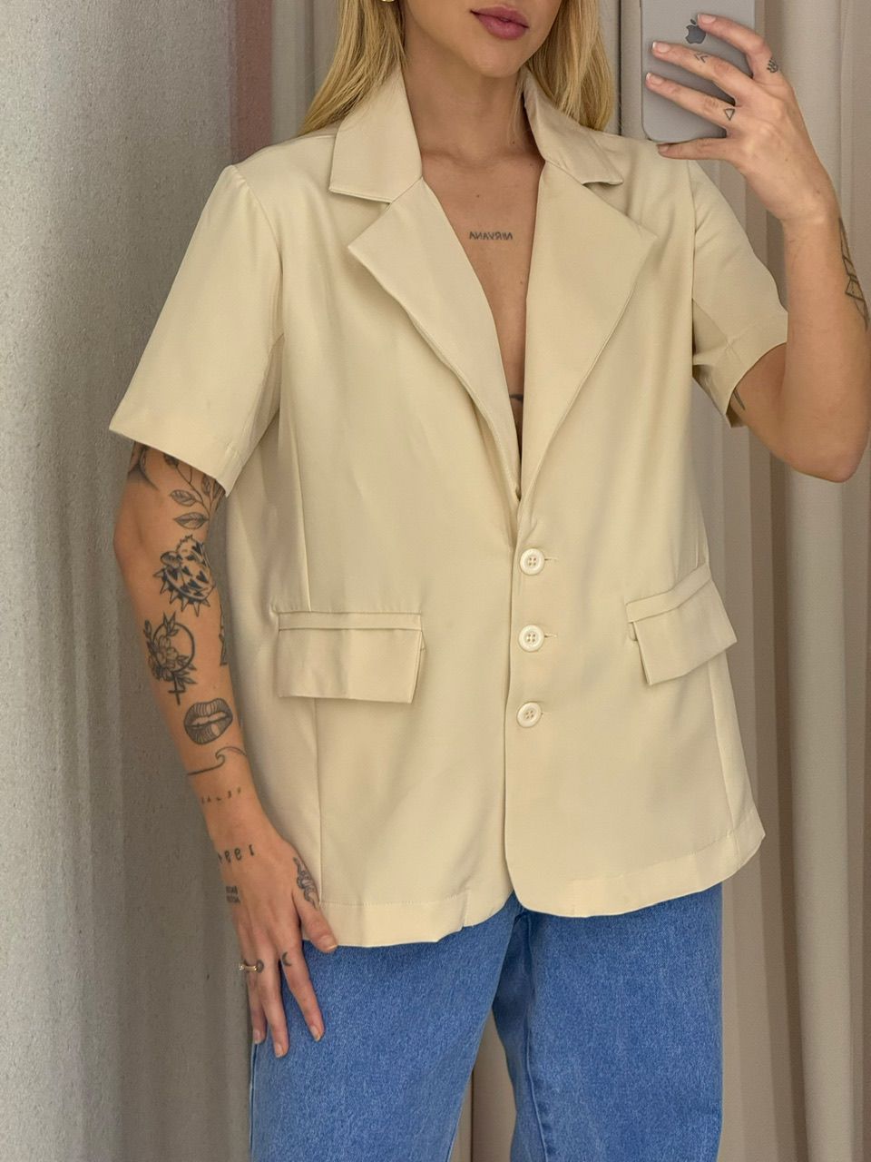 BLAZER EDINA MANGA CURTA AREIA