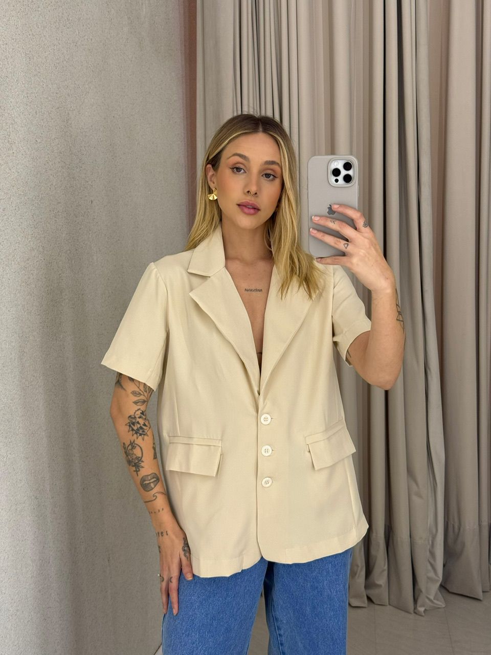 BLAZER EDINA MANGA CURTA AREIA