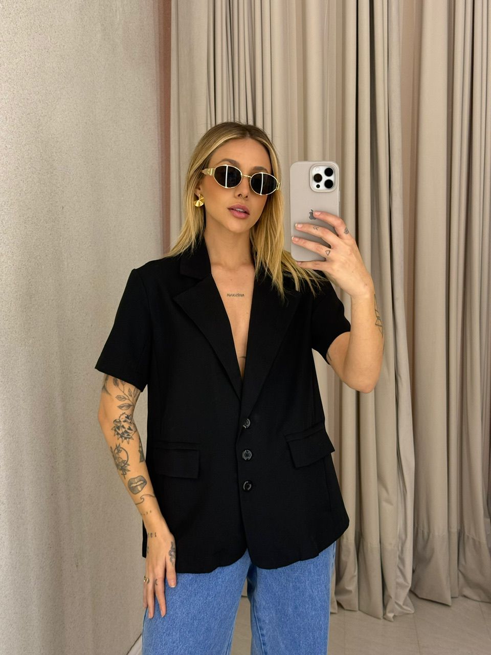 BLAZER EDINA MANGA CURTA PRETO