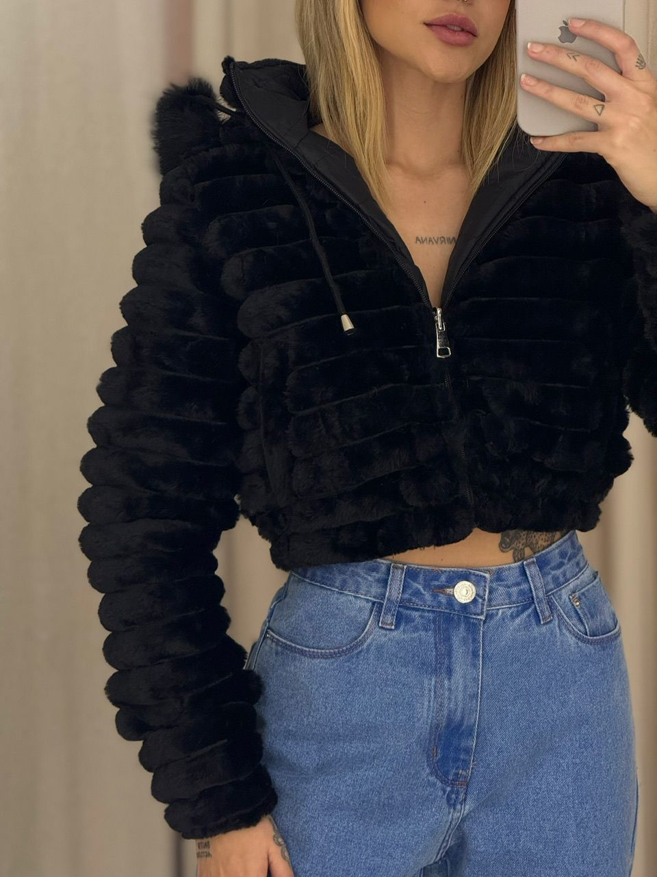 CASACO FRANCINE DUPLA FACE PRETO