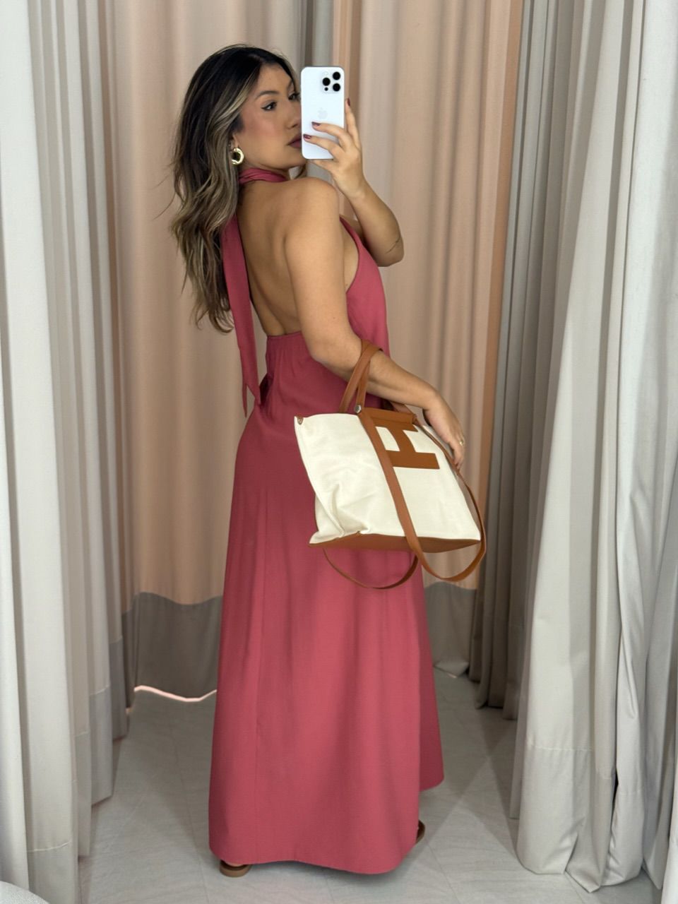 VESTIDO DAMARIS COSTAS ABERTAS GOIABA