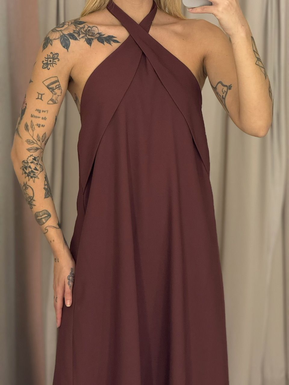 VESTIDO DAMARIS COSTAS ABERTAS MARROM