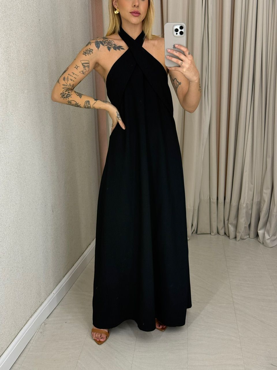 VESTIDO DAMARIS COSTAS ABERTAS PRETO