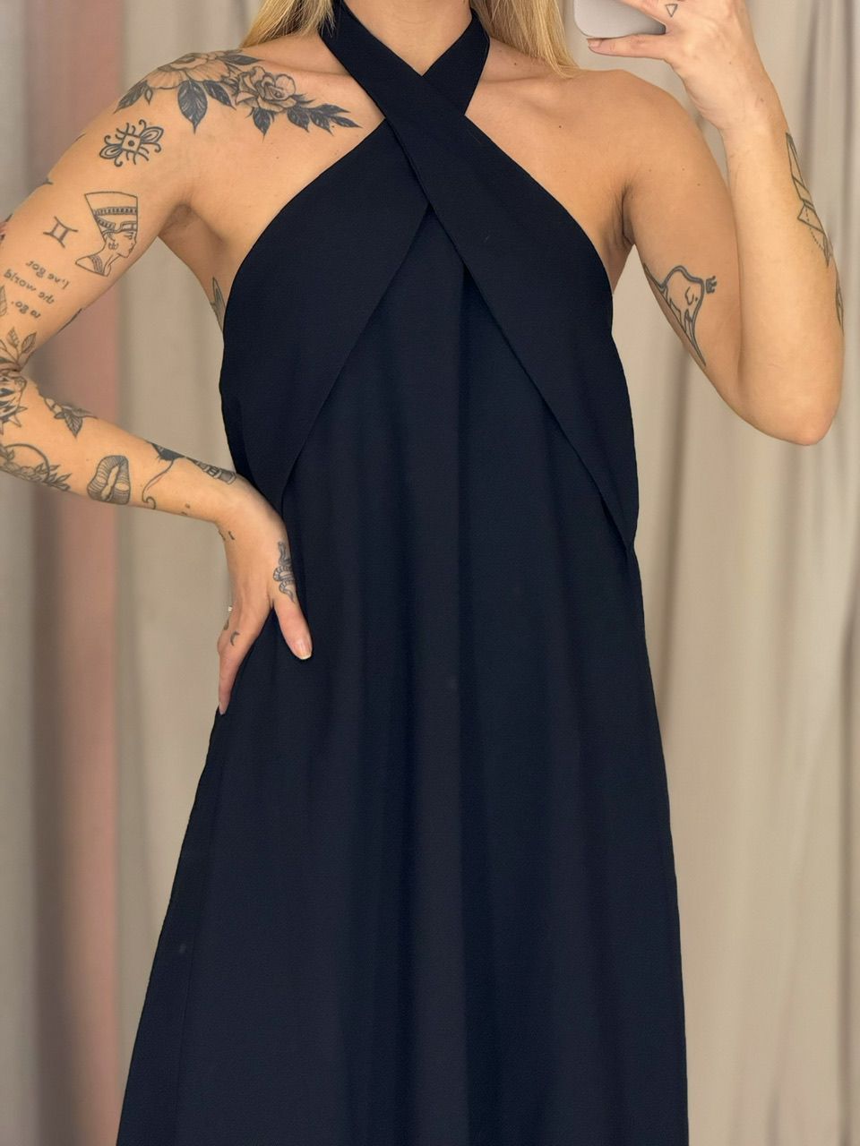 VESTIDO DAMARIS COSTAS ABERTAS PRETO