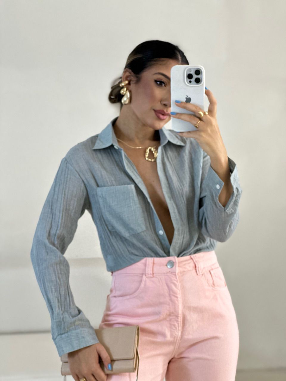 CAMISA DENISE LISA CINZA - 0055650091 - CAROLLA FERRARO
