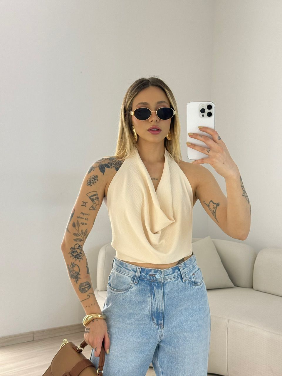 BLUSA GIULIA CF DECOTE AREIA