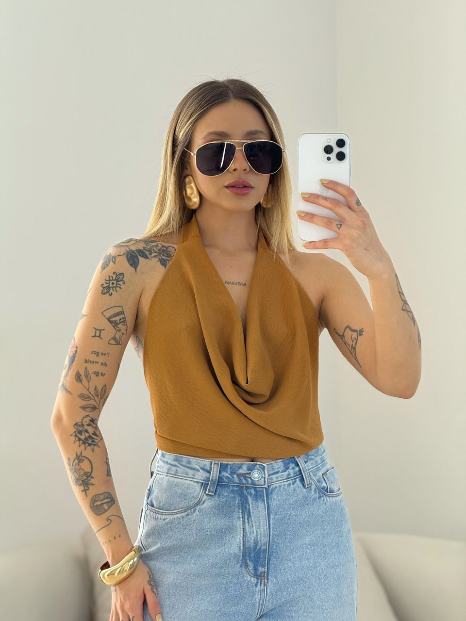 BLUSA GIULIA CF DECOTE CARAMELO