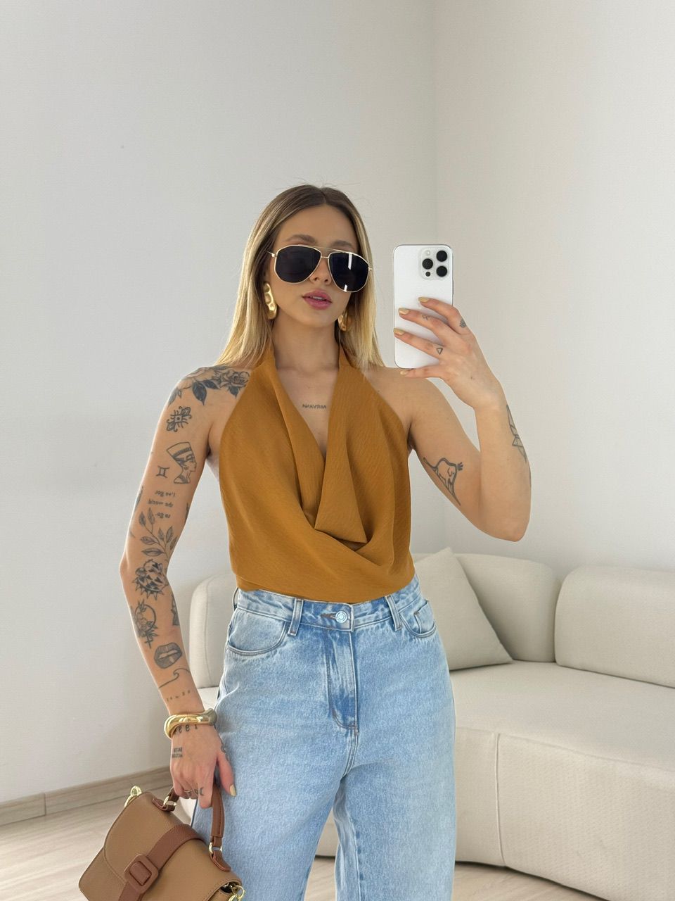 BLUSA GIULIA CF DECOTE CARAMELO