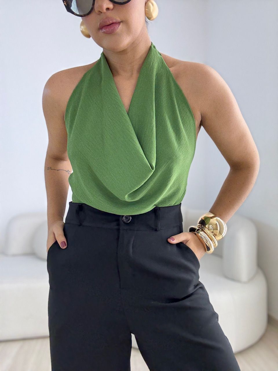 BLUSA GIULIA CF DECOTE VERDE - 0068020014 - CAROLLA FERRARO