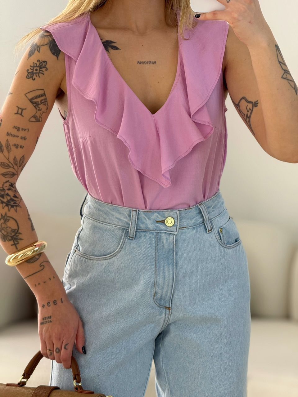BLUSA LANA BABADO ROSA CHICLETE