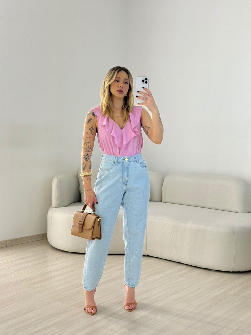 BLUSA LANA BABADO ROSA CHICLETE
