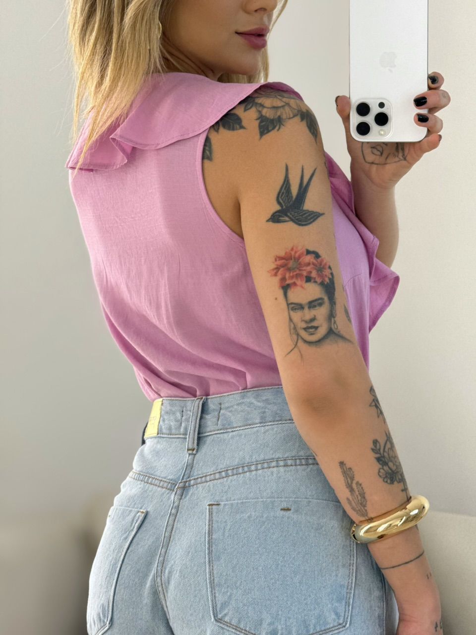 BLUSA LANA BABADO ROSA CHICLETE