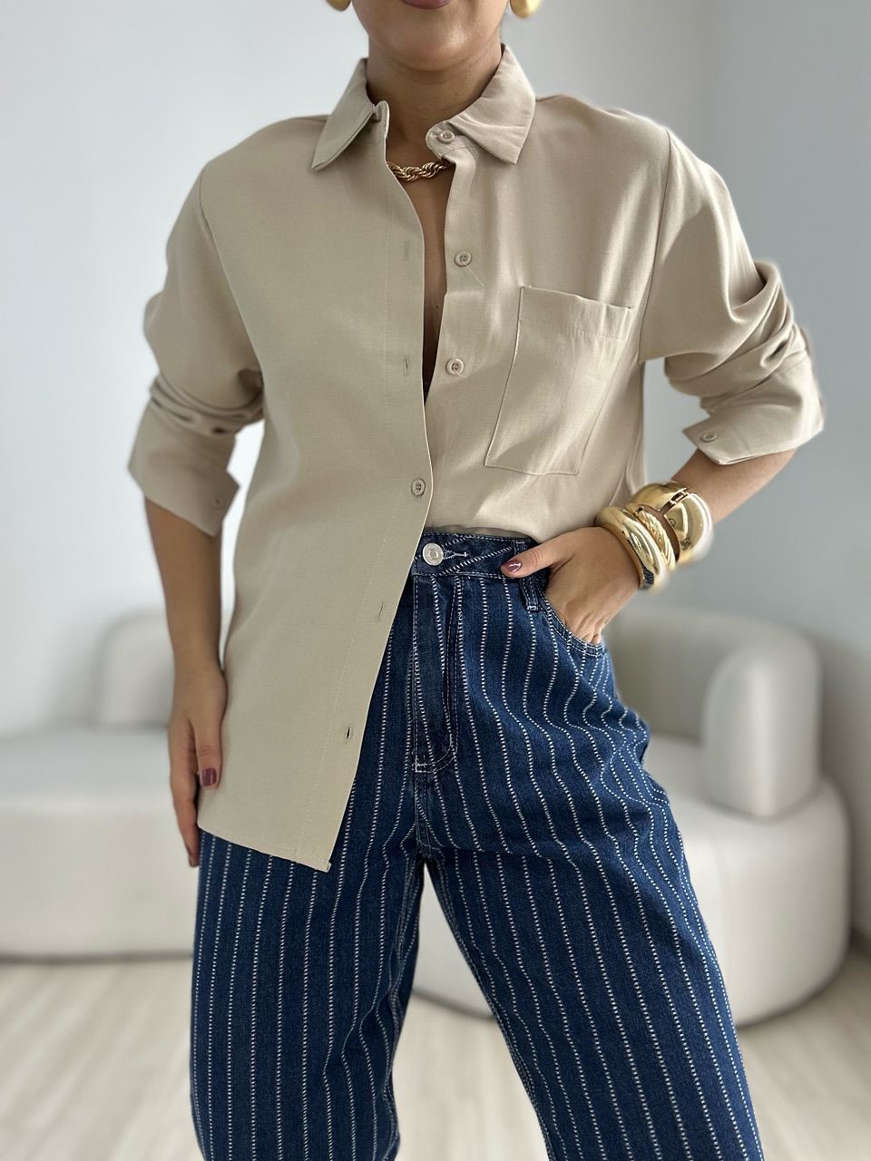 CAMISA ROMANA BASIC AREIA