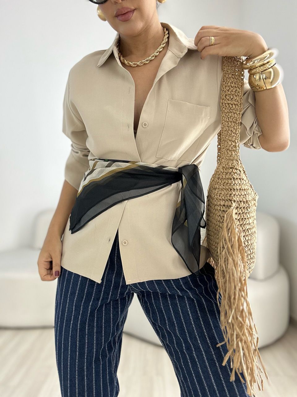 CAMISA ROMANA BASIC AREIA - 0068000110 - CAROLLA FERRARO