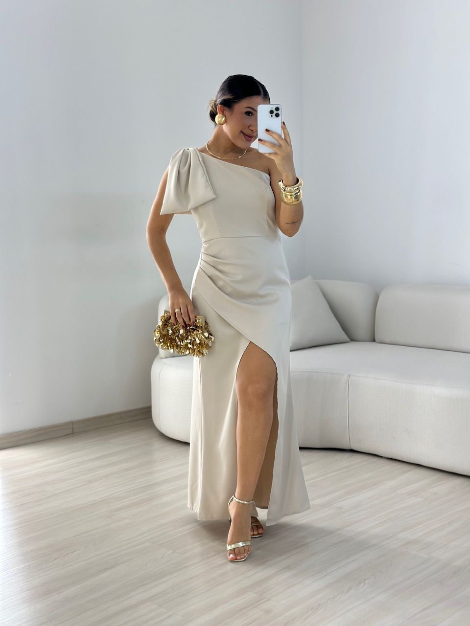 VESTIDO ALEXIA LAÇO AREIA - 0067690110 - CAROLLA FERRARO