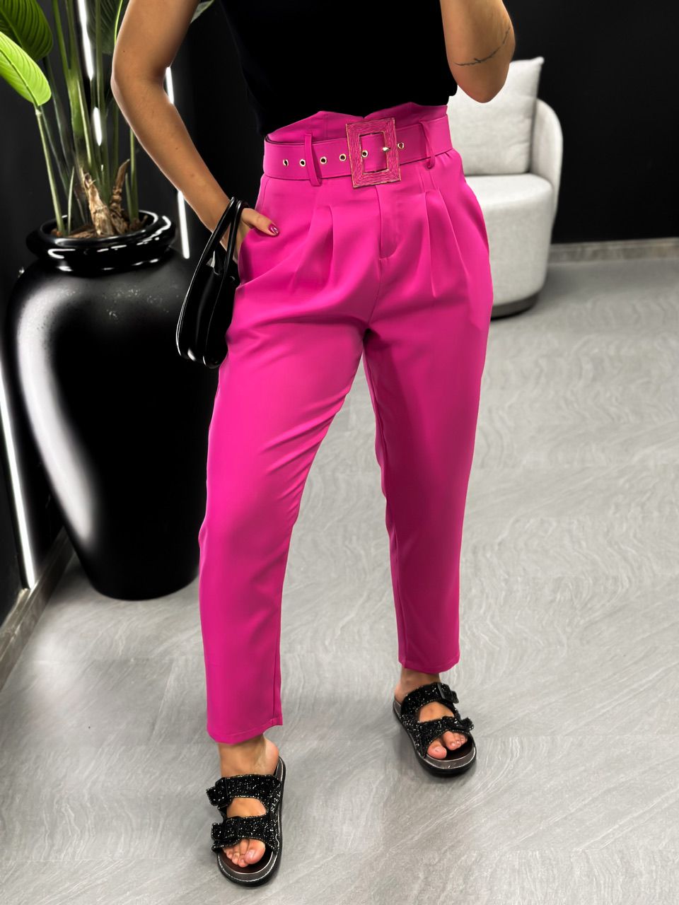 CALÇA MARIA COM CINTO PINK - 0044550037 - CAROLLA FERRARO
