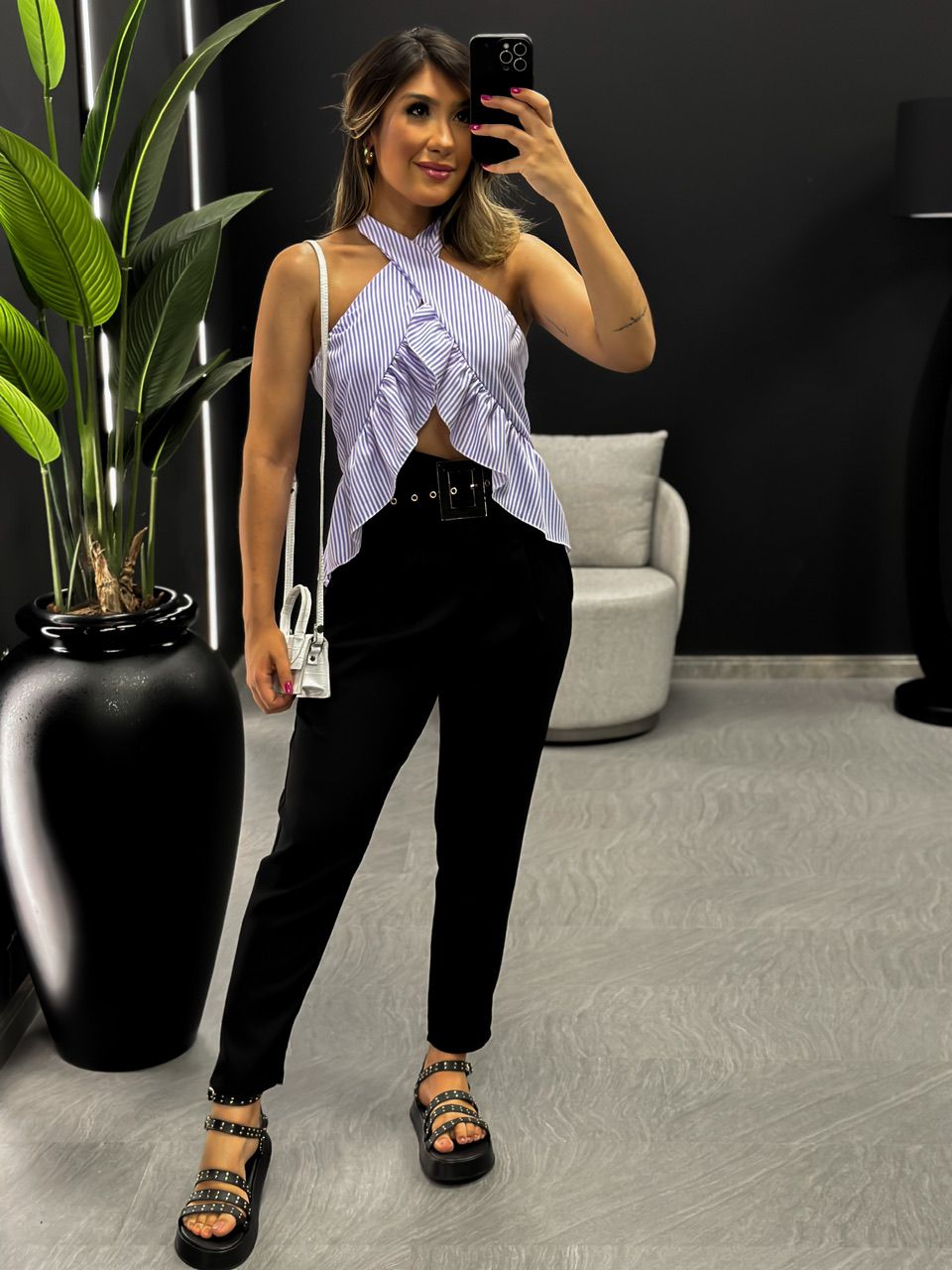 CROPPED DIVA LASTEX LILÁS LISTRADO