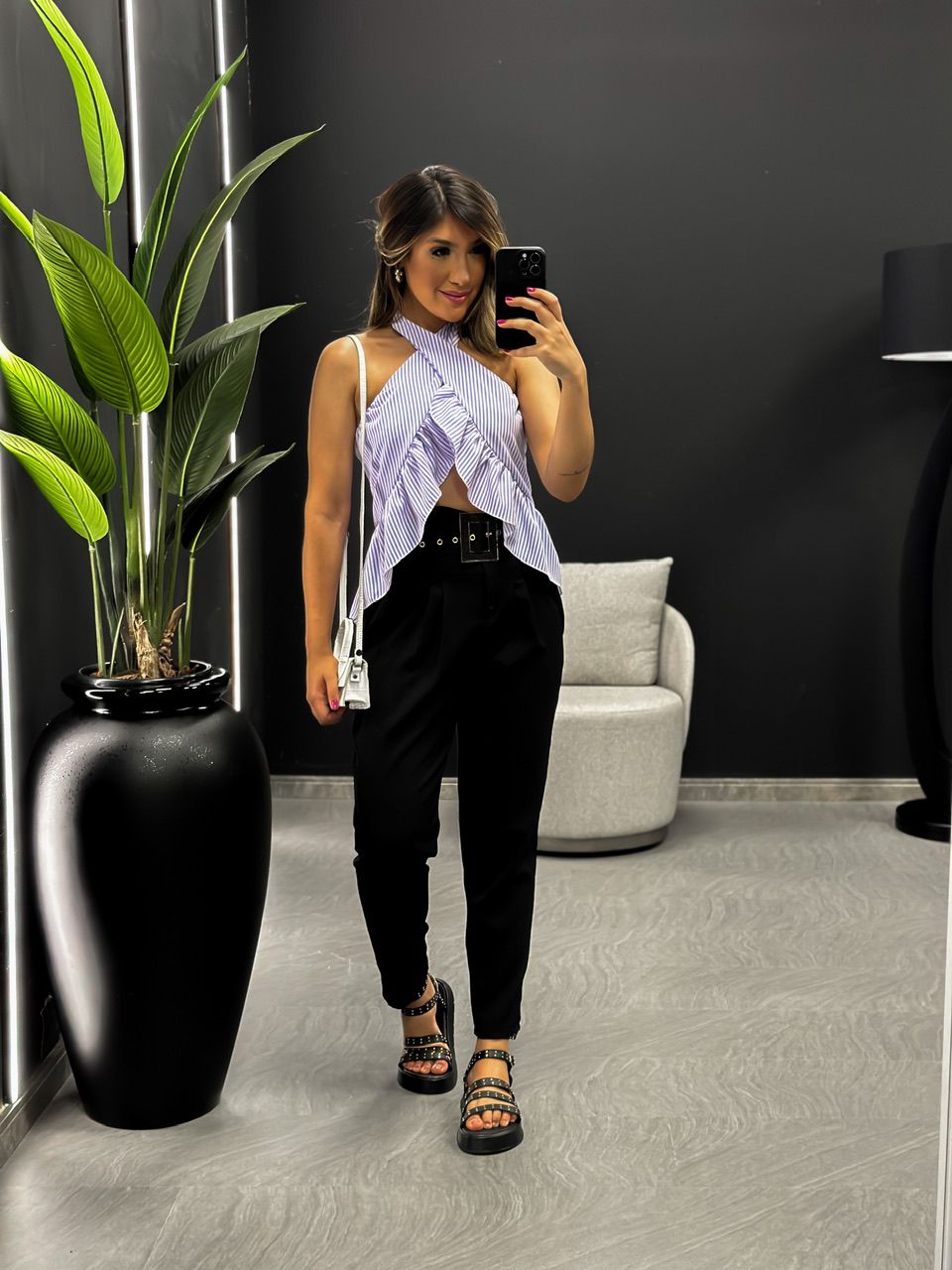 CROPPED DIVA LASTEX LILÁS LISTRADO