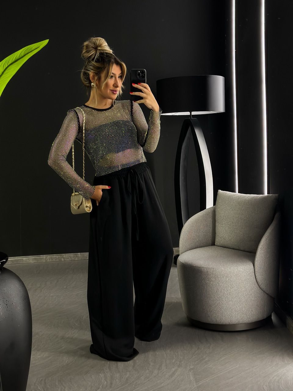 BLUSA SEGUNDA PELE BRILHO PRETA