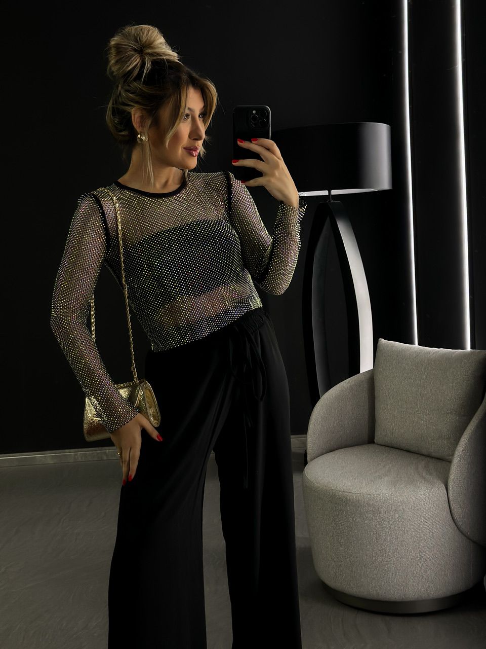 BLUSA SEGUNDA PELE BRILHO PRETA