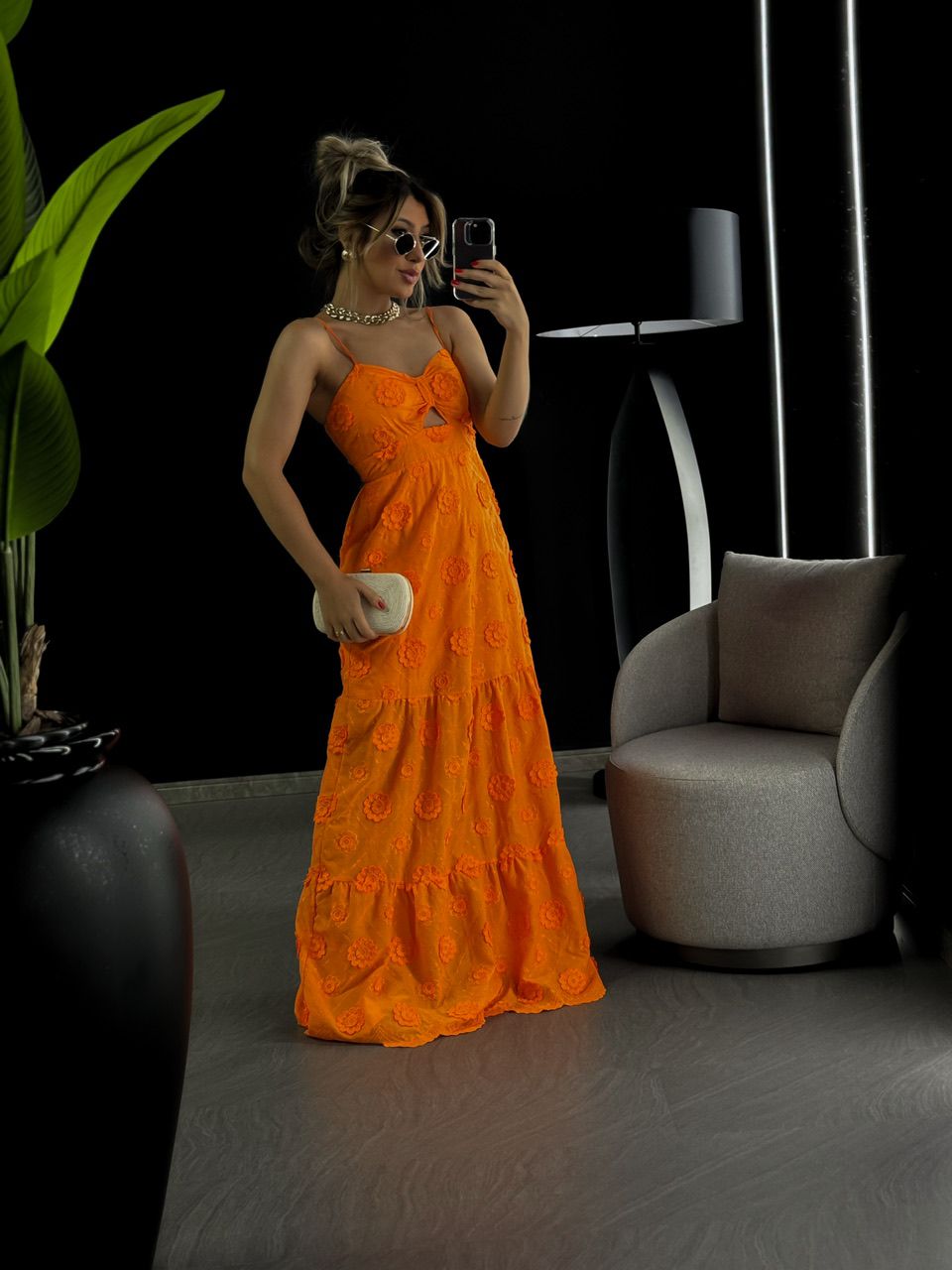 VESTIDO RENDA ALÇA COM BOJO LARANJA - 0046560068 - CAROLLA FERRARO