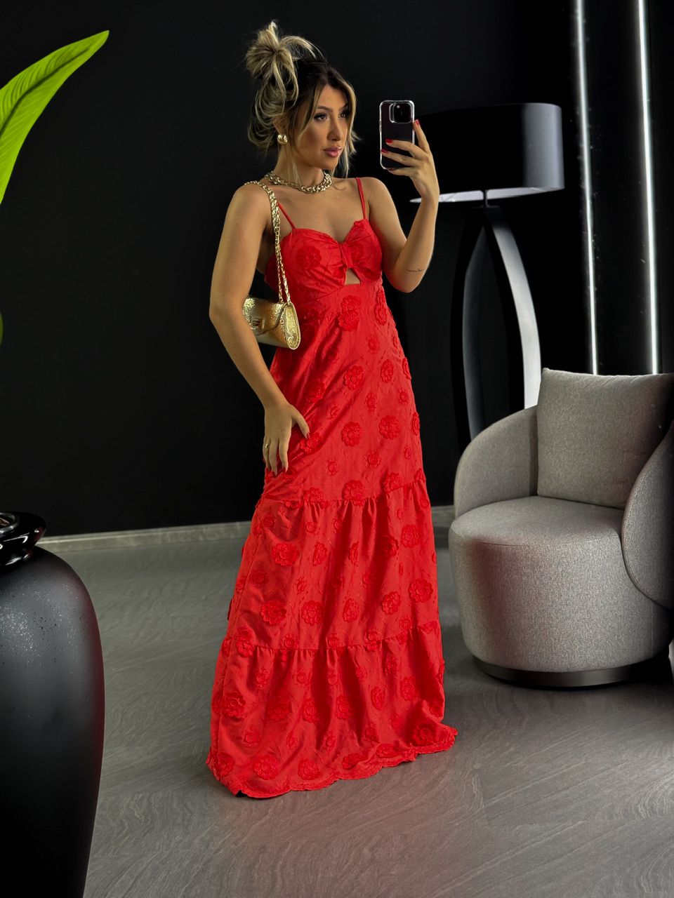 VESTIDO RENDA ALÇA COM BOJO VERMELHO - 0046560006 - CAROLLA FERRARO