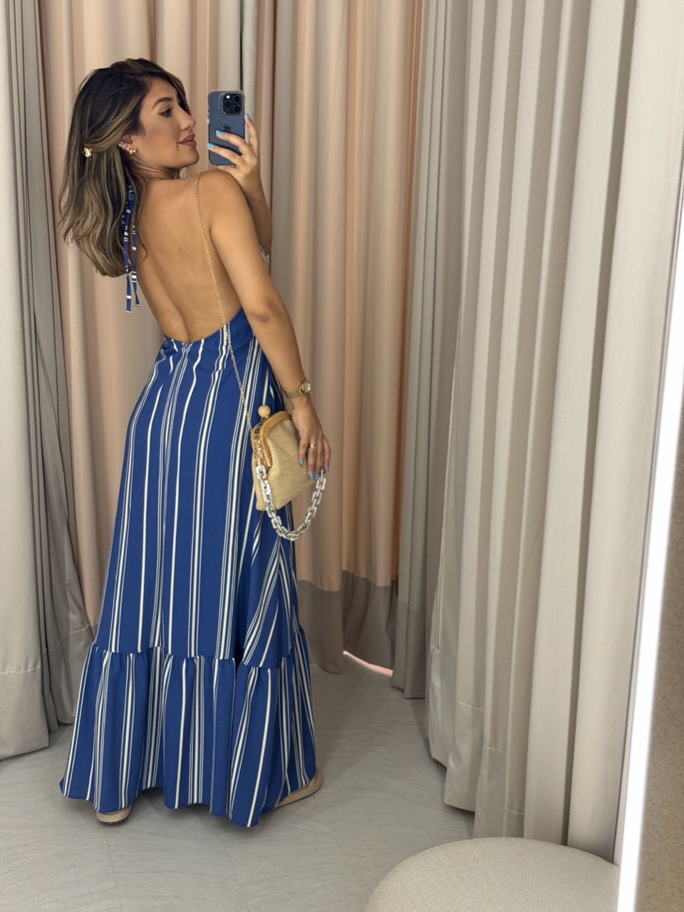 VESTIDO NANDA LISTRA FRENTE ÚNICA AZUL