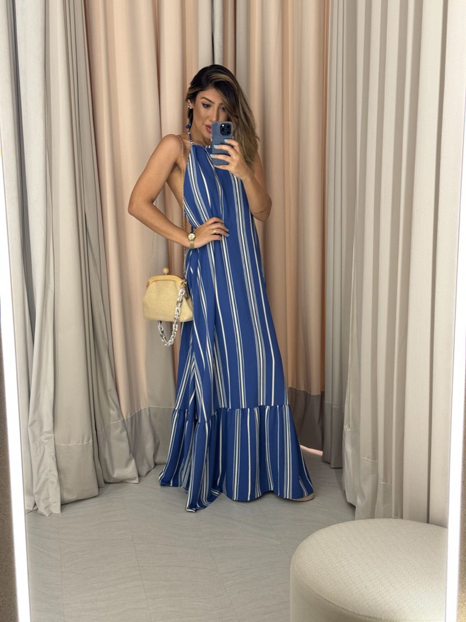 VESTIDO NANDA LISTRA FRENTE ÚNICA AZUL