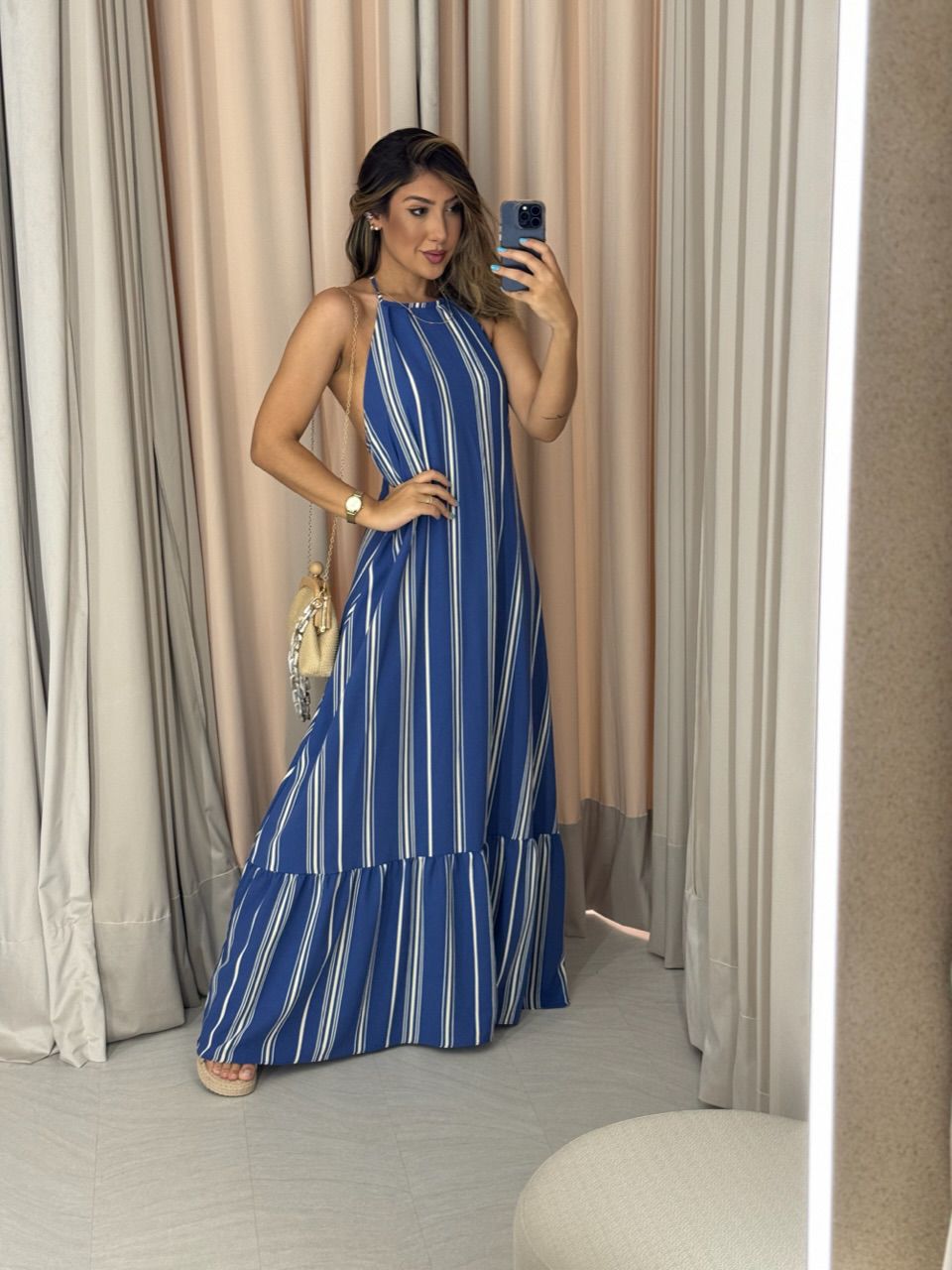 VESTIDO NANDA LISTRA FRENTE ÚNICA AZUL - 004790010... - CAROLLA FERRARO