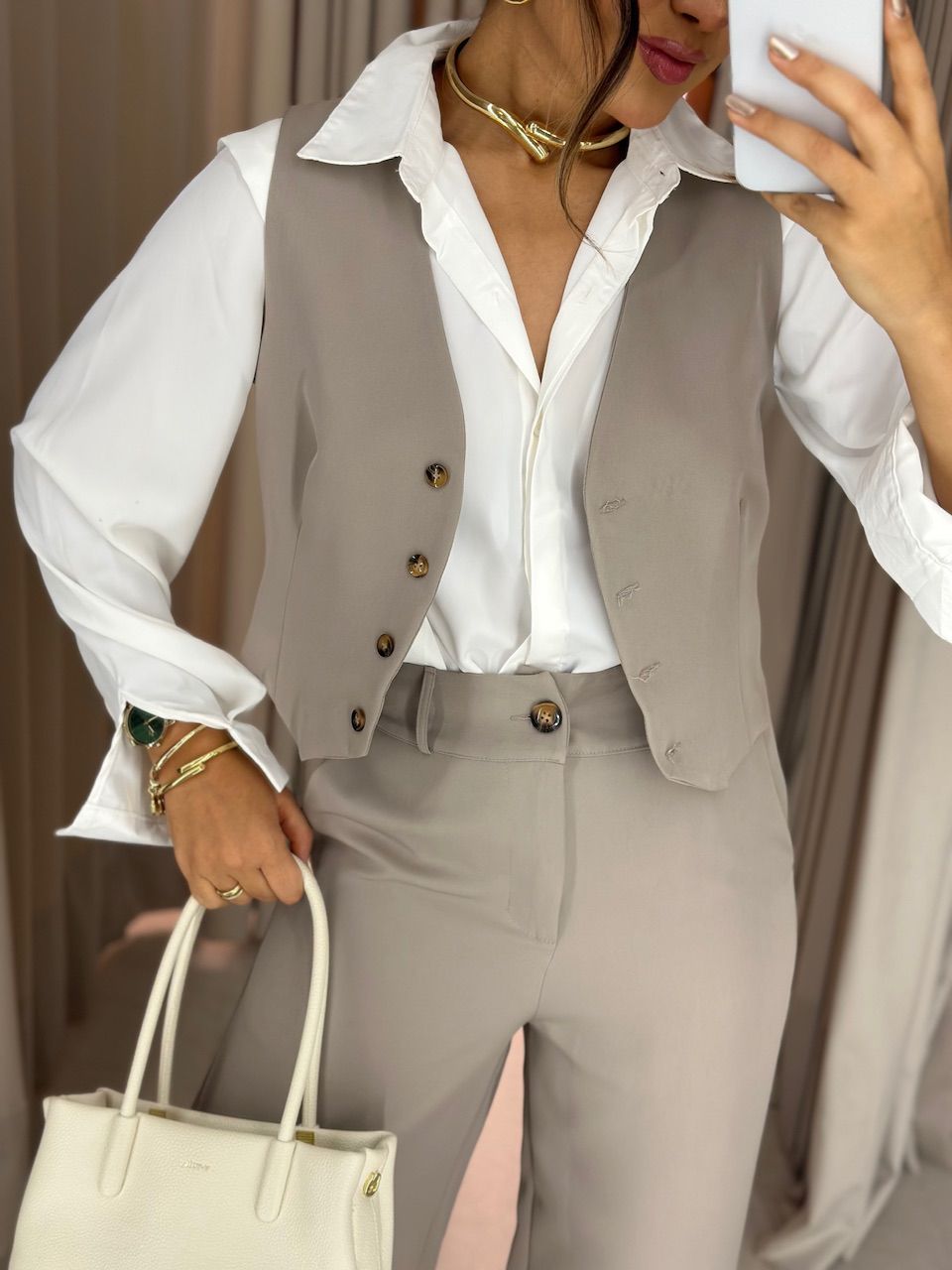 CONJUNTO VIRGÍNIA CALÇA CAQUI