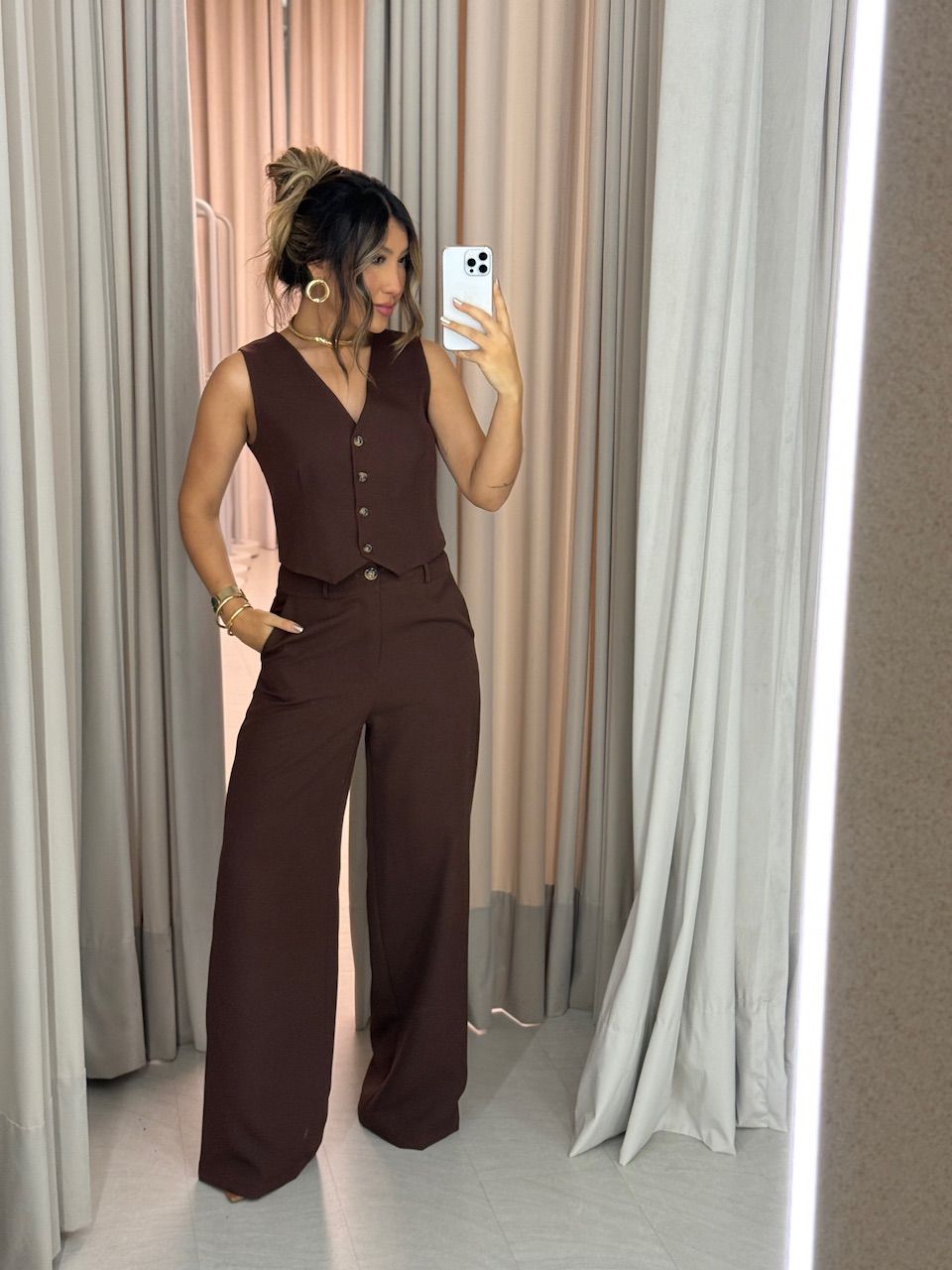 CONJUNTO VIRGÍNIA CALÇA MARROM