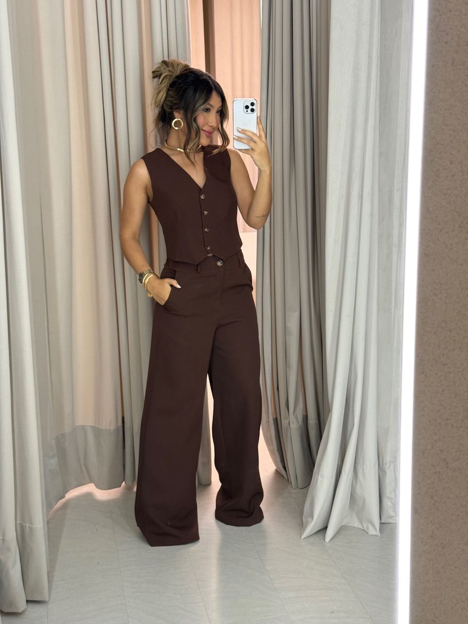 CONJUNTO VIRGÍNIA CALÇA MARROM