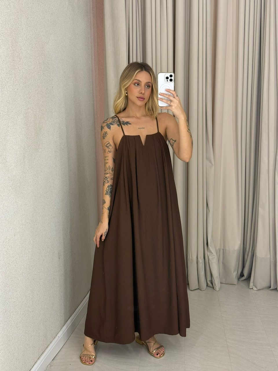 VESTIDO LUDMILA ALÇA MARROM - 0061850054 - CAROLLA FERRARO