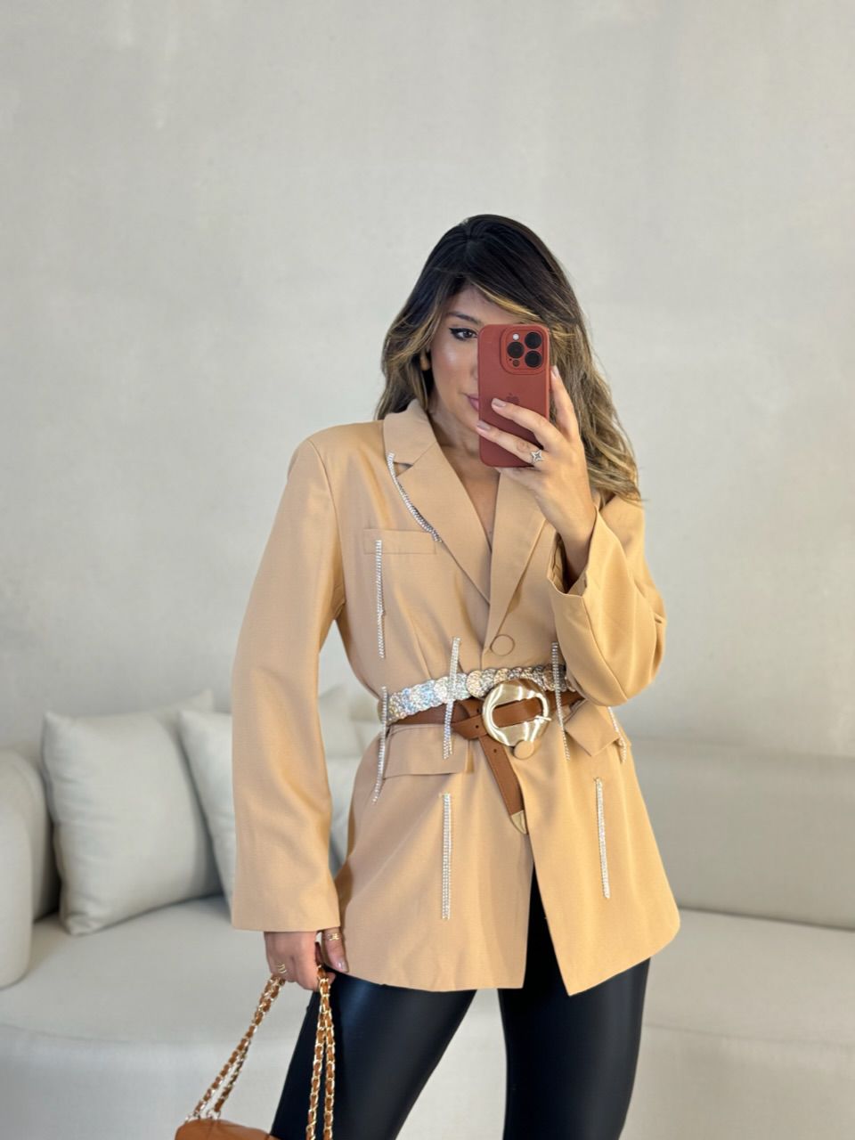 BLAZER BEATRIZ STRASS NUDE - 0052390049 - CAROLLA FERRARO