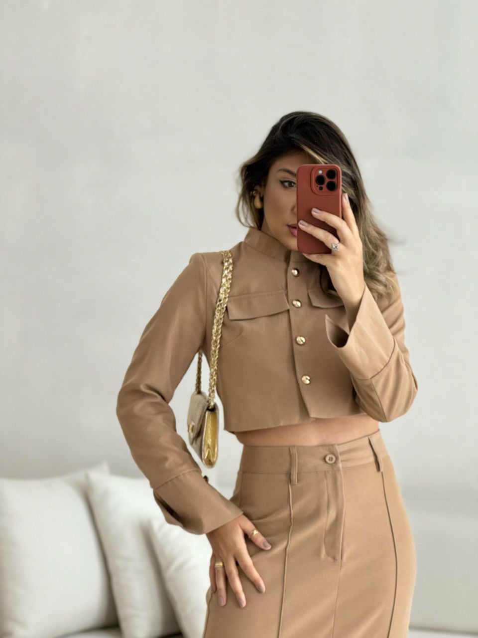 CONJUNTO TALITA JAQUETA SAIA LONGA NUDE