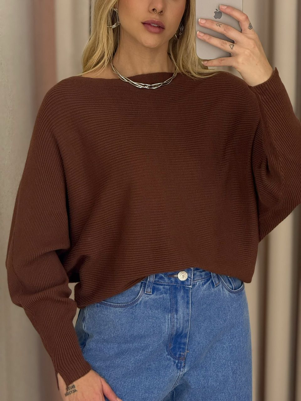 BLUSA ADRIANE TRICOT MARROM
