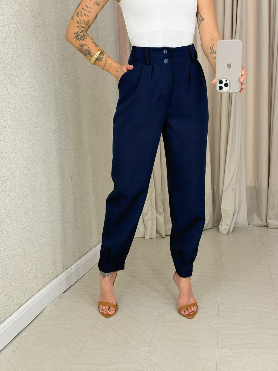 CALÇA ADELE CENOURA MARINHO - 0064630055 - CAROLLA FERRARO