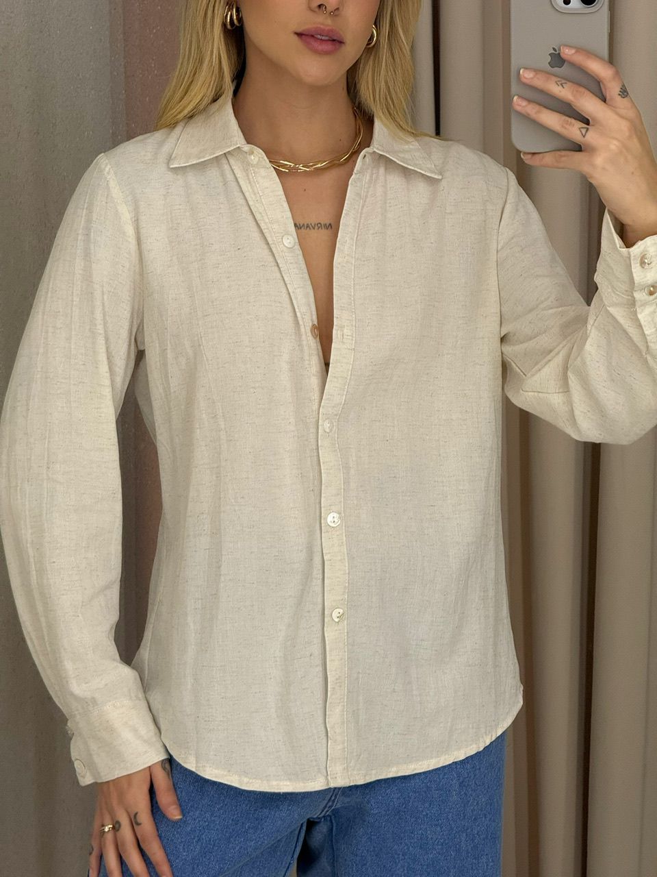 CAMISA LUNA BOTÃO PÉROLA CRU