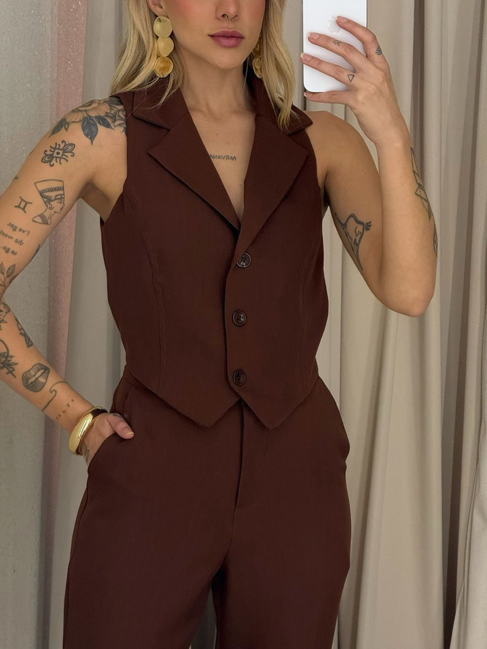 CONJUNTO ELISETE CALÇA MARROM