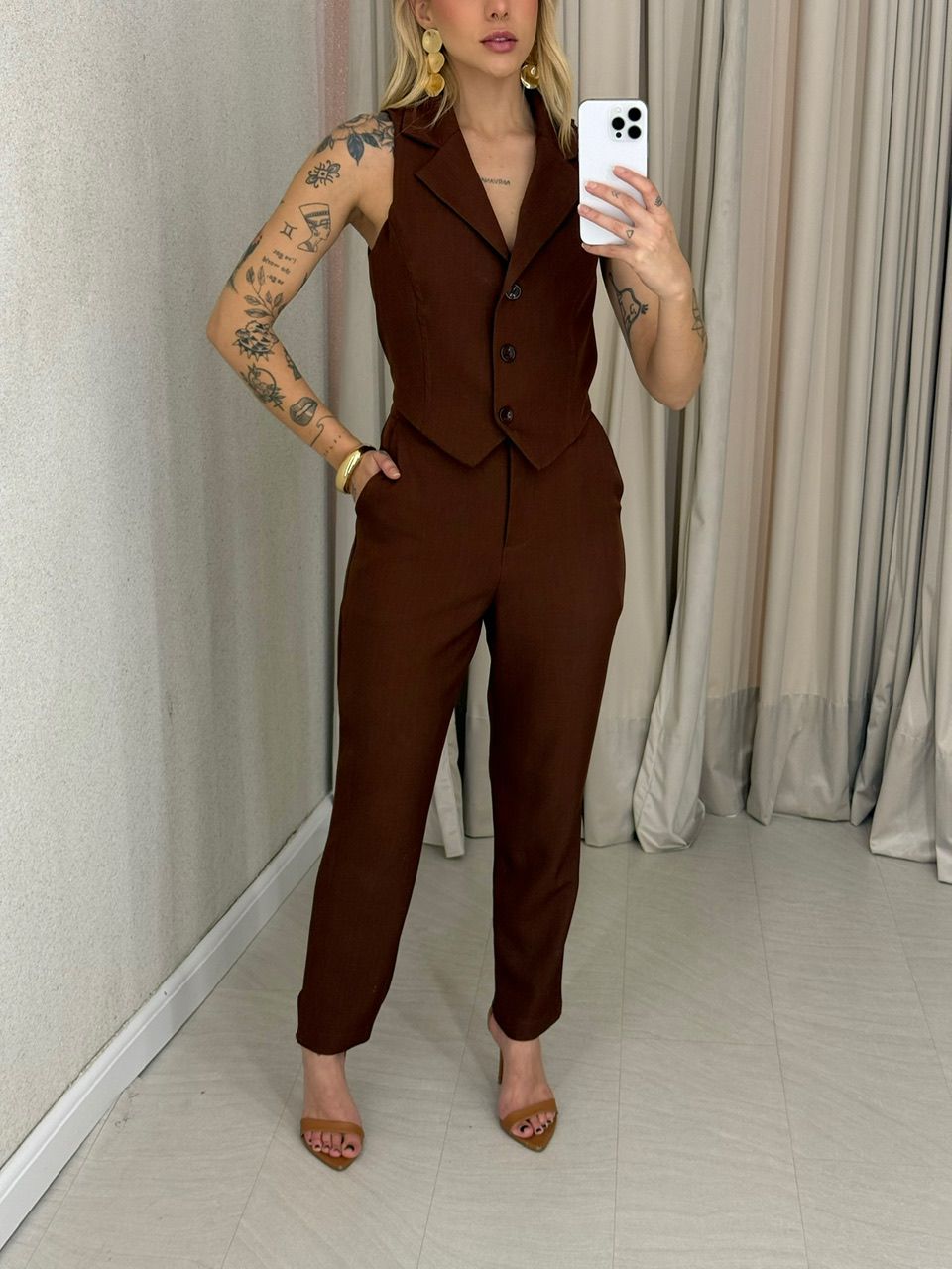 CONJUNTO ELISETE CALÇA MARROM