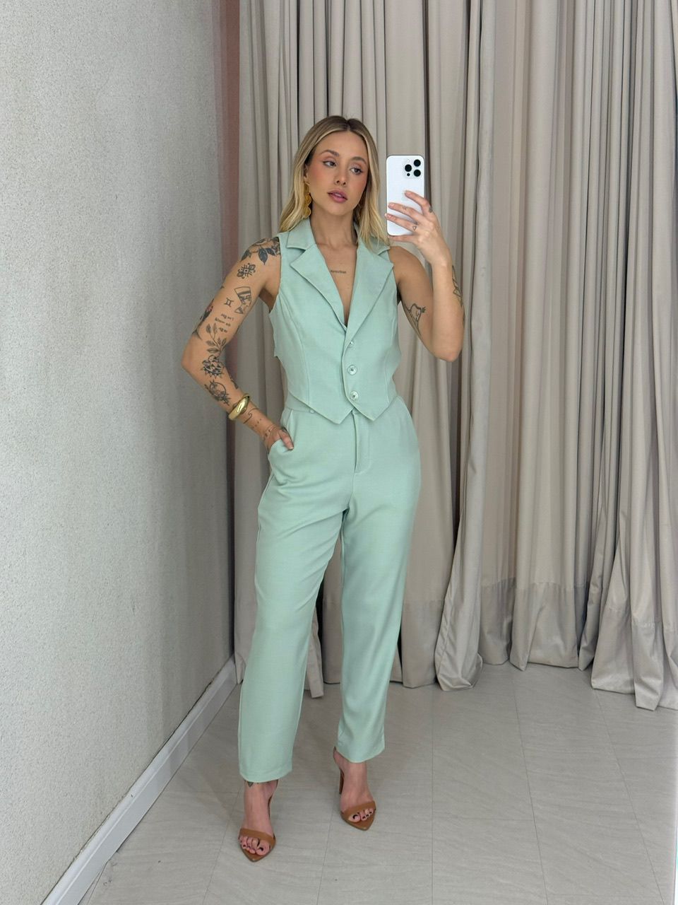 CONJUNTO ELISETE CALÇA VERDE CLARO