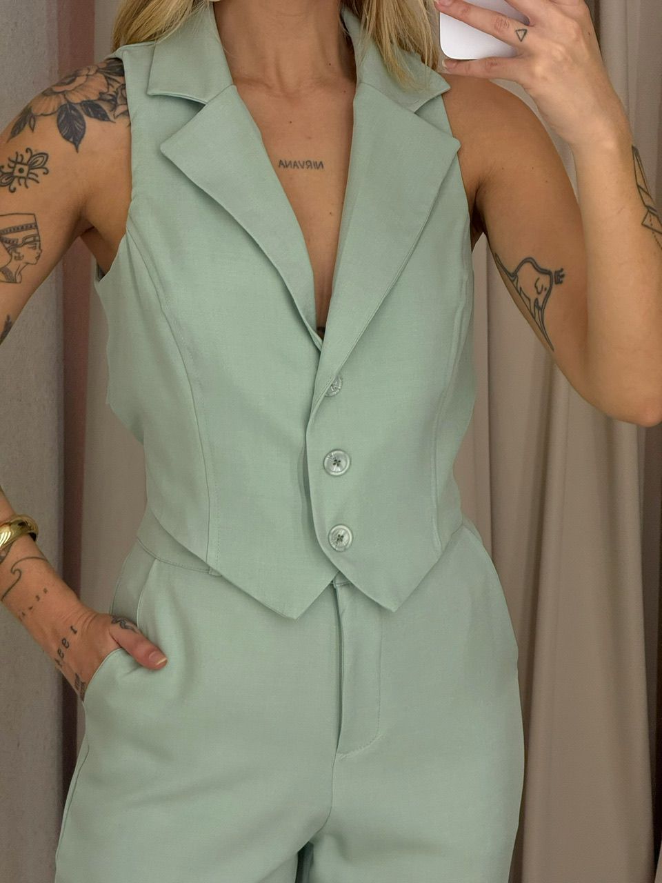 CONJUNTO ELISETE CALÇA VERDE CLARO