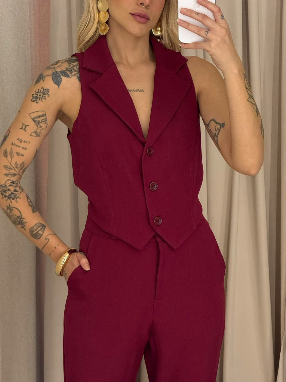 CONJUNTO ELISETE CALÇA VINHO